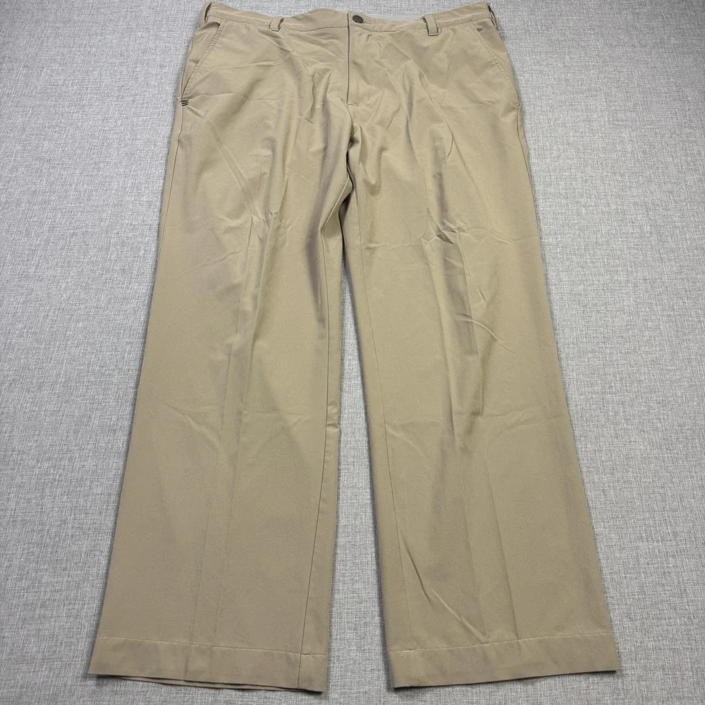 Adidas Golf Chino Pants Mens 36x28 Beige Microfiber Stretch Pockets Flat Front
